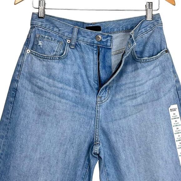 Uniqlo Relaxed Ankle Jeans Sz 26 High Rise Light Wash Distressed Rigid Denim - Picture 4 of 10